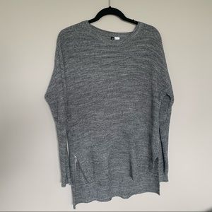 High Low Grey Sweater with Zipper Accent